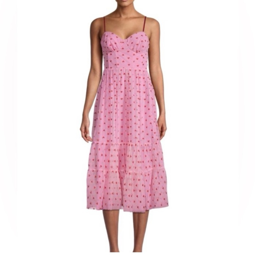 Betsey Johnson Pink Midi Dress with Red Heart Print